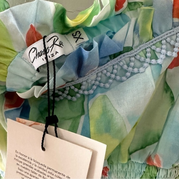 Charo Ruiz Ibiza Brisa Top NWT XS Long Sleeve Cropped Puff sleeve New Green Blue - Picture 8 of 15